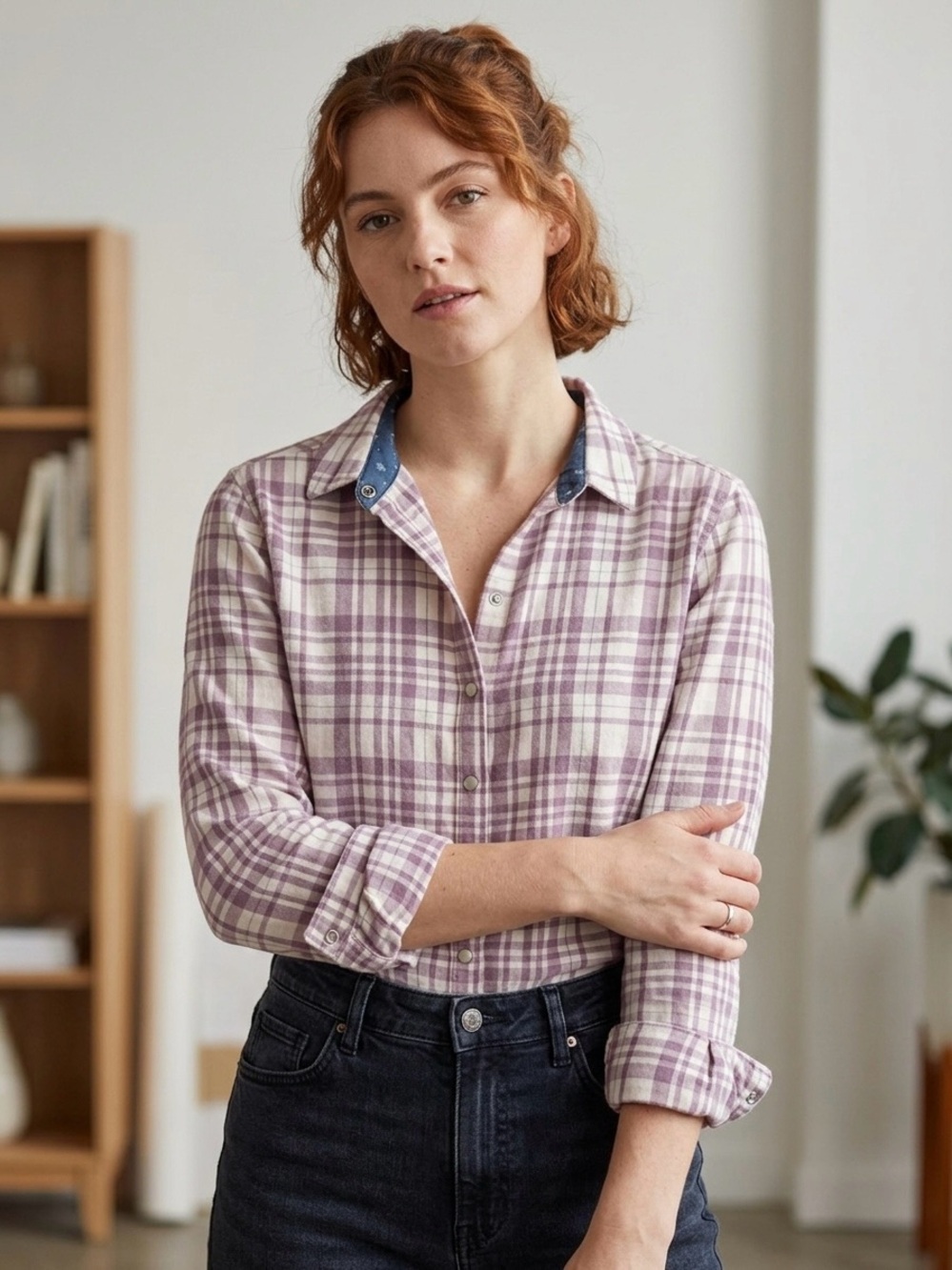 Jachs Plaid Button-Down Shirt - Purple and White